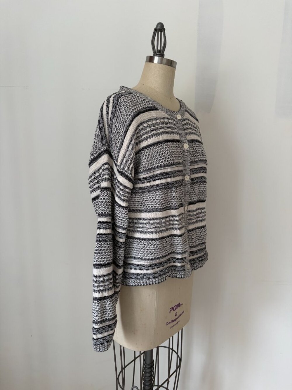 VTG 90s Jonathan Logan Striped Cotton Knit Cardigan Sweater Cottagecore Size S - Picture 7 of 9